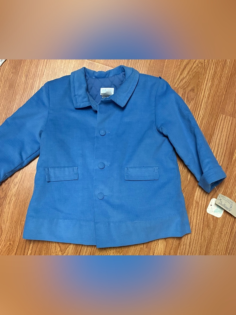 VTG Betti Terrell by Johnston Blue Corduroy Quilted Jacket Coat 18-24M NWT